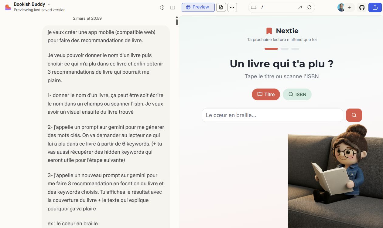 Nextie, le prototype apparu en quatre minutes sur Lovable.